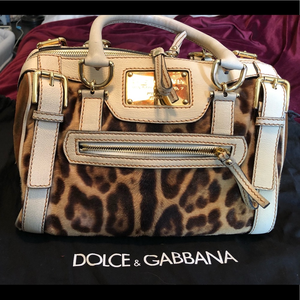 Dolce and Gabbana leopard print bowler style bag